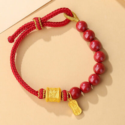 999 Sterling Silver Six True Words Om Mani Padme Hum Cinnabar Blessing String Bracelet - 图片 4