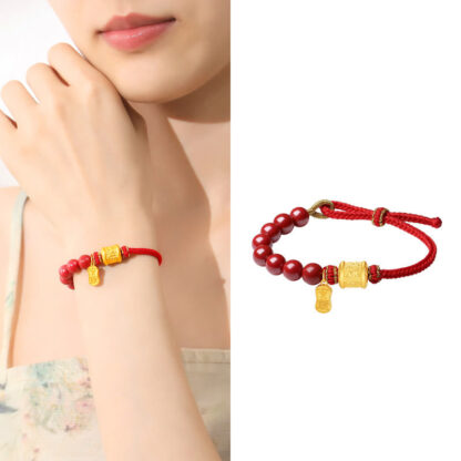 999 Sterling Silver Six True Words Om Mani Padme Hum Cinnabar Blessing String Bracelet - 图片 11