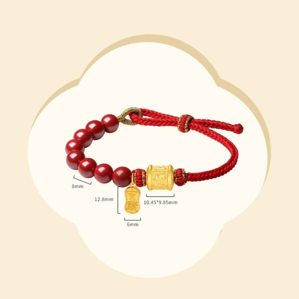 999 Sterling Silver Six True Words Om Mani Padme Hum Cinnabar Blessing String Bracelet - 图片 10