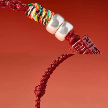 925 Sterling Silver Om Mani Padme Hum Cinnabar Blessing Child Adult Bracelet - 图片 4