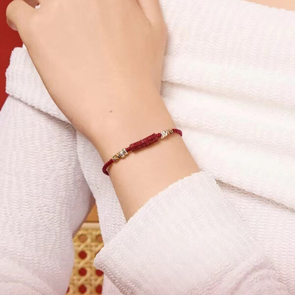 925 Sterling Silver Om Mani Padme Hum Cinnabar Blessing Child Adult Bracelet - 图片 5