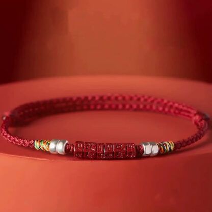 925 Sterling Silver Om Mani Padme Hum Cinnabar Blessing Child Adult Bracelet - 图片 2