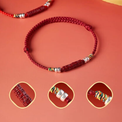 925 Sterling Silver Om Mani Padme Hum Cinnabar Blessing Child Adult Bracelet - 图片 3