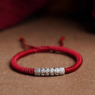 Handmade 999 Sterling Silver Peace and Good Fortune Om Mani Padme Hum Luck Rope Bracelet