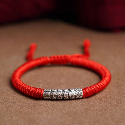 Handmade 999 Sterling Silver Peace and Good Fortune Om Mani Padme Hum Luck Rope Bracelet - 图片 14