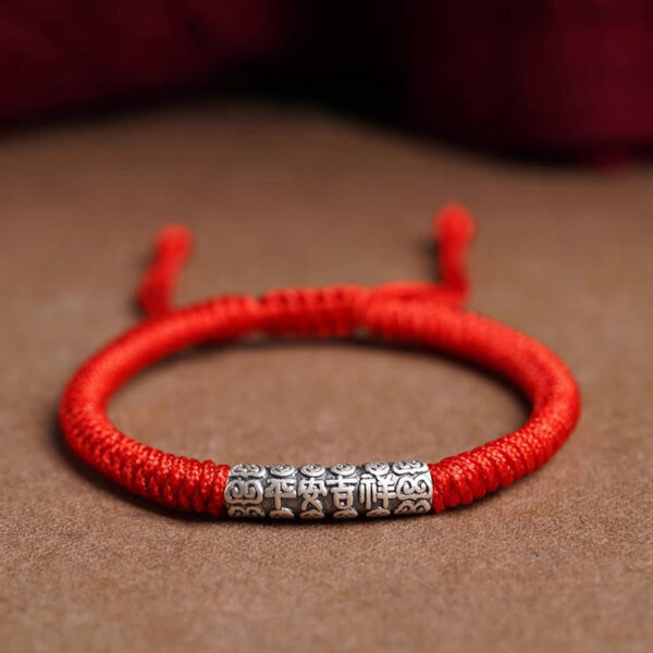 Handmade 999 Sterling Silver Peace and Good Fortune Om Mani Padme Hum Luck Rope Bracelet - 图片 14