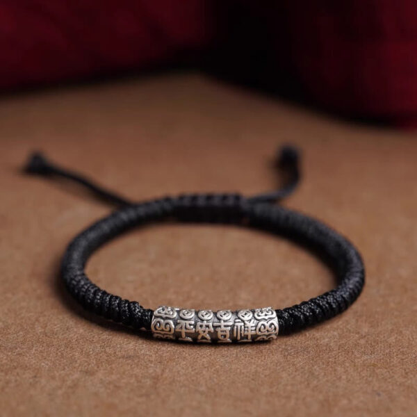Handmade 999 Sterling Silver Peace and Good Fortune Om Mani Padme Hum Luck Rope Bracelet - 图片 15
