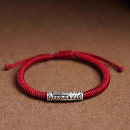 Handmade 999 Sterling Silver Peace and Good Fortune Om Mani Padme Hum Luck Rope Bracelet - 图片 16
