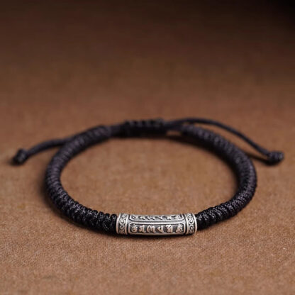 Handmade 999 Sterling Silver Peace and Good Fortune Om Mani Padme Hum Luck Rope Bracelet - 图片 18
