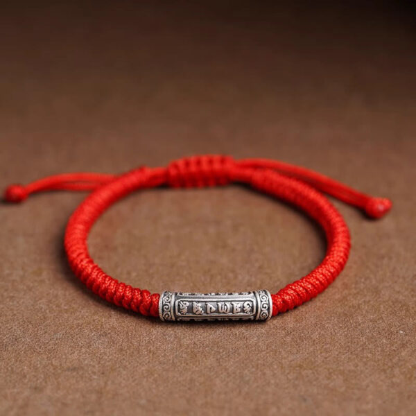 Handmade 999 Sterling Silver Peace and Good Fortune Om Mani Padme Hum Luck Rope Bracelet - 图片 17