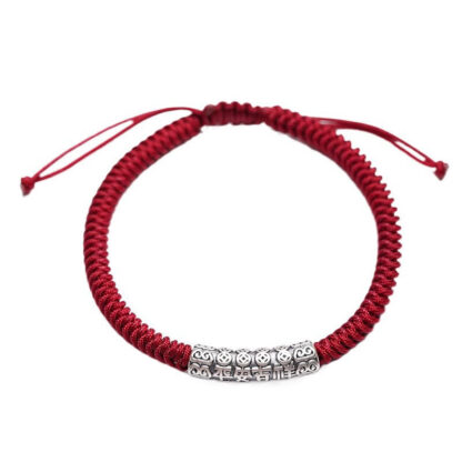 Handmade 999 Sterling Silver Peace and Good Fortune Om Mani Padme Hum Luck Rope Bracelet - 图片 13
