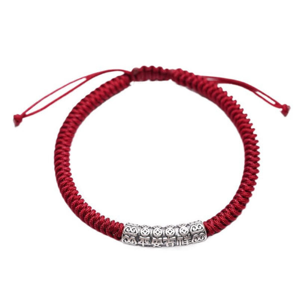 Handmade 999 Sterling Silver Peace and Good Fortune Om Mani Padme Hum Luck Rope Bracelet - 图片 13