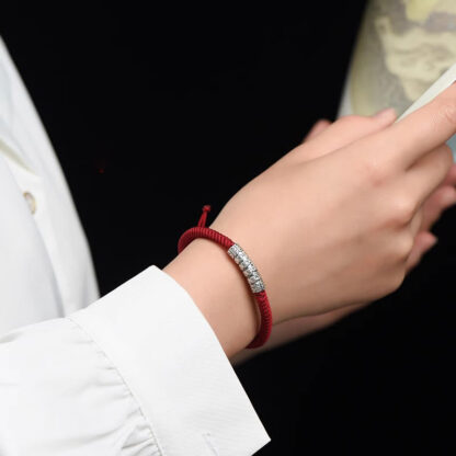 Handmade 999 Sterling Silver Peace and Good Fortune Om Mani Padme Hum Luck Rope Bracelet - 图片 5