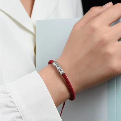 Handmade 999 Sterling Silver Peace and Good Fortune Om Mani Padme Hum Luck Rope Bracelet - 图片 7