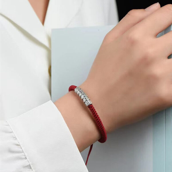 Handmade 999 Sterling Silver Peace and Good Fortune Om Mani Padme Hum Luck Rope Bracelet - 图片 7