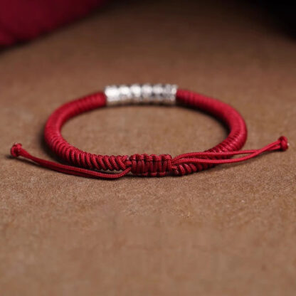Handmade 999 Sterling Silver Peace and Good Fortune Om Mani Padme Hum Luck Rope Bracelet - 图片 8