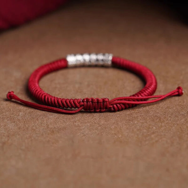 Handmade 999 Sterling Silver Peace and Good Fortune Om Mani Padme Hum Luck Rope Bracelet - 图片 8