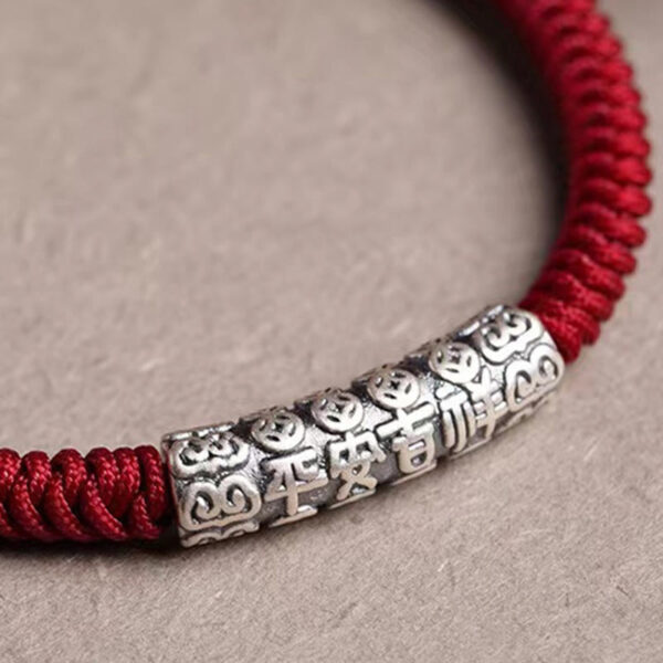 Handmade 999 Sterling Silver Peace and Good Fortune Om Mani Padme Hum Luck Rope Bracelet - 图片 11