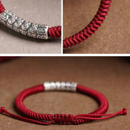 Handmade 999 Sterling Silver Peace and Good Fortune Om Mani Padme Hum Luck Rope Bracelet - 图片 12