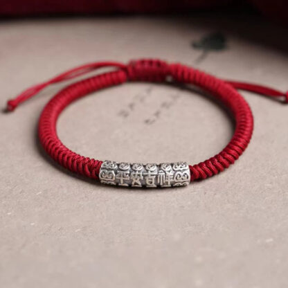 Handmade 999 Sterling Silver Peace and Good Fortune Om Mani Padme Hum Luck Rope Bracelet - 图片 9