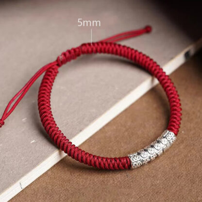 Handmade 999 Sterling Silver Peace and Good Fortune Om Mani Padme Hum Luck Rope Bracelet - 图片 10