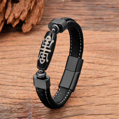 Tibetan Dzi Bead Protection Blessings Leather Bracelet - 图片 2