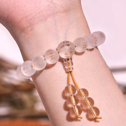 Tibet White Crystal Black Onyx Om Mani Padme Hum Meditation Bracelet - 图片 5
