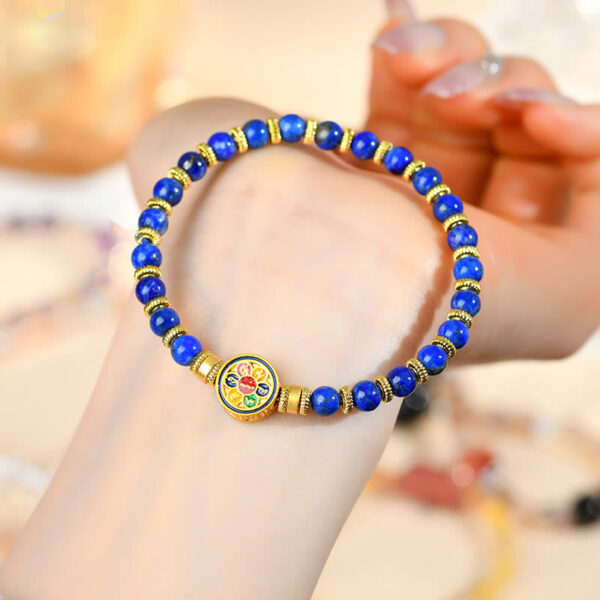 Natural Lazurite Om Mani Padme Hum Bead Balance Bracelet - 图片 5