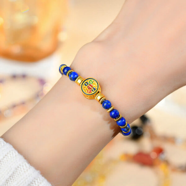 Natural Lazurite Om Mani Padme Hum Bead Balance Bracelet - 图片 4