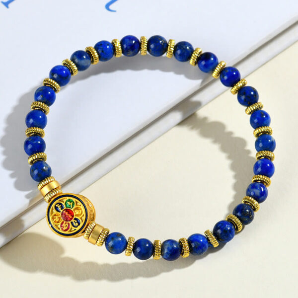 Natural Lazurite Om Mani Padme Hum Bead Balance Bracelet - 图片 2