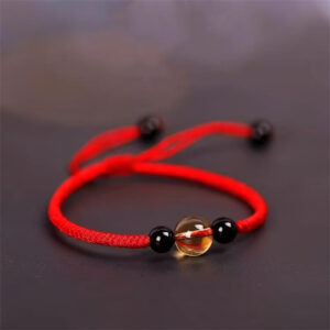 Handcrafted Citrine Black Obsidian Bead King Kong Knot Peace Knot Luck Rope Bracelet