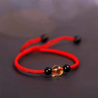 Handcrafted Citrine Black Obsidian Bead King Kong Knot Peace Knot Luck Rope Bracelet