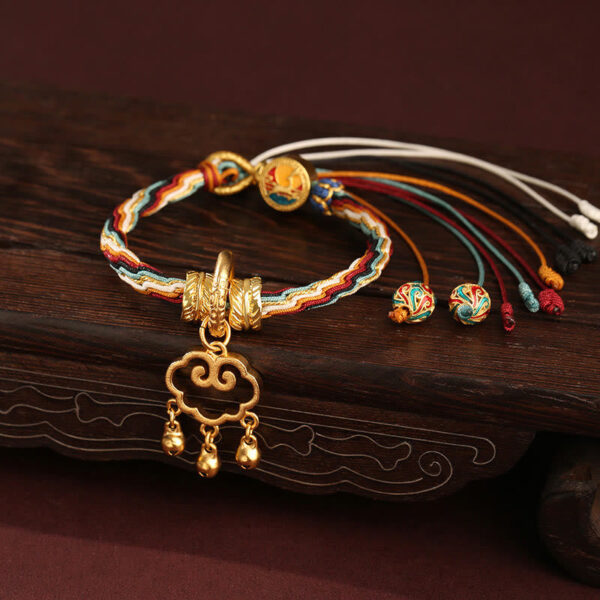 Handmade Dunhuang Color Deer Auspicious Cloud Peace Lock Bell Healing Reincarnation Knot Bracelet - 图片 2