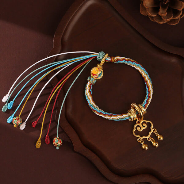 Handmade Dunhuang Color Deer Auspicious Cloud Peace Lock Bell Healing Reincarnation Knot Bracelet - 图片 9