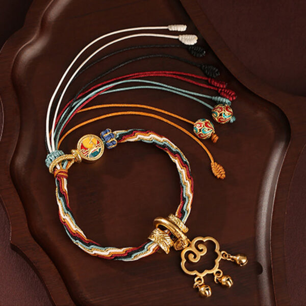 Handmade Dunhuang Color Deer Auspicious Cloud Peace Lock Bell Healing Reincarnation Knot Bracelet - 图片 3