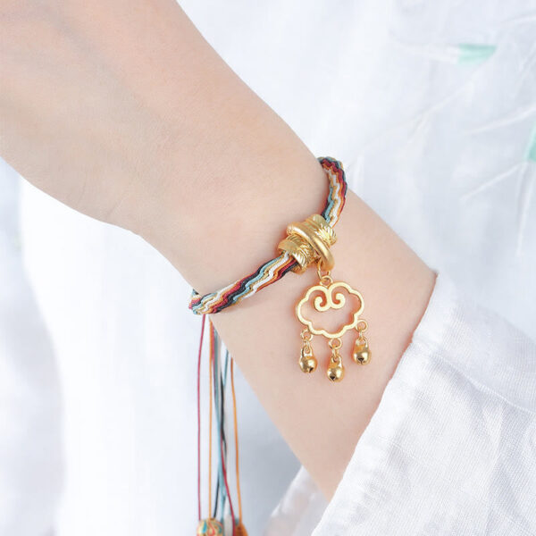 Handmade Dunhuang Color Deer Auspicious Cloud Peace Lock Bell Healing Reincarnation Knot Bracelet - 图片 7