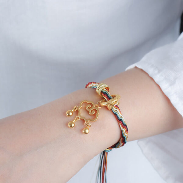 Handmade Dunhuang Color Deer Auspicious Cloud Peace Lock Bell Healing Reincarnation Knot Bracelet - 图片 5