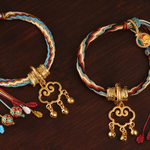 Handmade Dunhuang Color Deer Auspicious Cloud Peace Lock Bell Healing Reincarnation Knot Bracelet - 图片 11