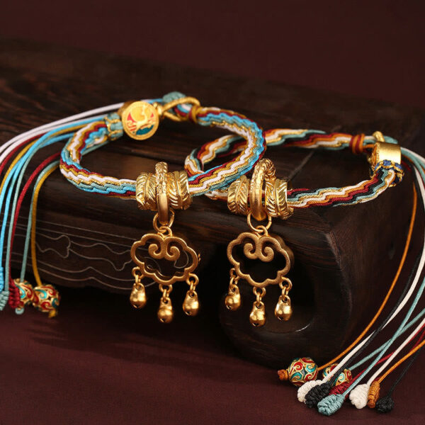 Handmade Dunhuang Color Deer Auspicious Cloud Peace Lock Bell Healing Reincarnation Knot Bracelet - 图片 10