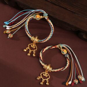 Handmade Dunhuang Color Deer Auspicious Cloud Peace Lock Bell Healing Reincarnation Knot Bracelet