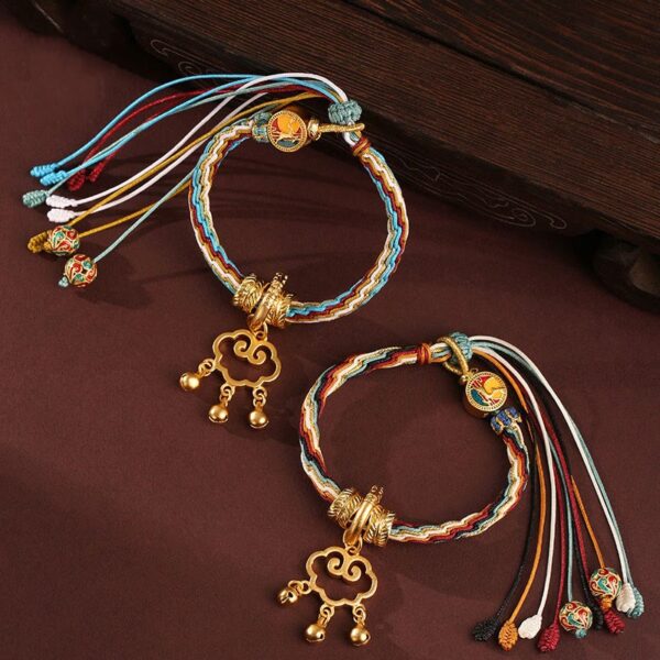 Handmade Dunhuang Color Deer Auspicious Cloud Peace Lock Bell Healing Reincarnation Knot Bracelet