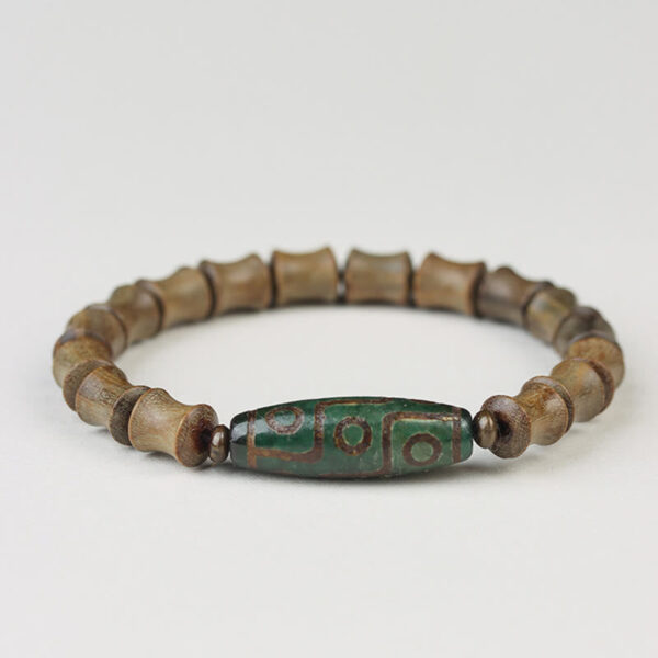 Tibetan Nine-Eye Dzi Bead Green Sandalwood Peace Bracelet - 图片 9