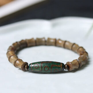 Tibetan Nine-Eye Dzi Bead Green Sandalwood Peace Bracelet