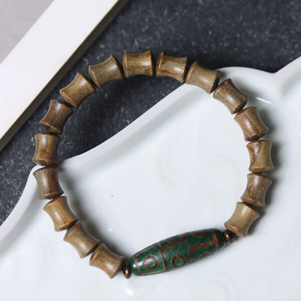 Tibetan Nine-Eye Dzi Bead Green Sandalwood Peace Bracelet - 图片 2