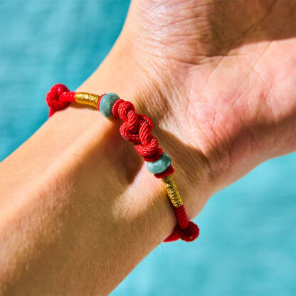 Red String Jade Luck Fortune Knot Braided Couple Bracelet - 图片 4