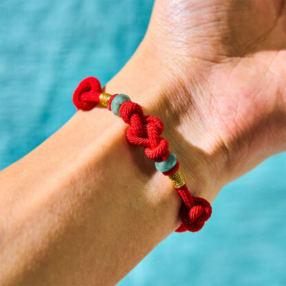 Red String Jade Luck Fortune Knot Braided Couple Bracelet - 图片 3