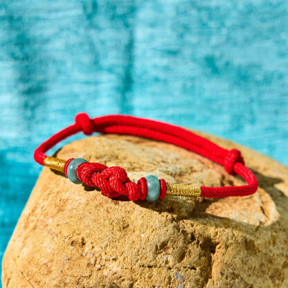 Red String Jade Luck Fortune Knot Braided Couple Bracelet - 图片 2