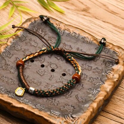 Handmade Tibetan Zakiram Goddess Of Wealth Wood Protection Braided Bracelet - 图片 3