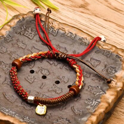Handmade Tibetan Zakiram Goddess Of Wealth Wood Protection Braided Bracelet - 图片 5