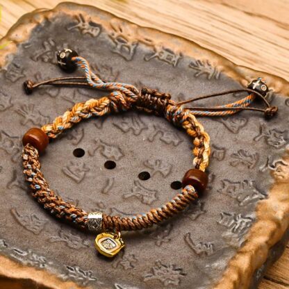 Handmade Tibetan Zakiram Goddess Of Wealth Wood Protection Braided Bracelet - 图片 7